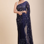 Blue Georgette Sequin Saree full