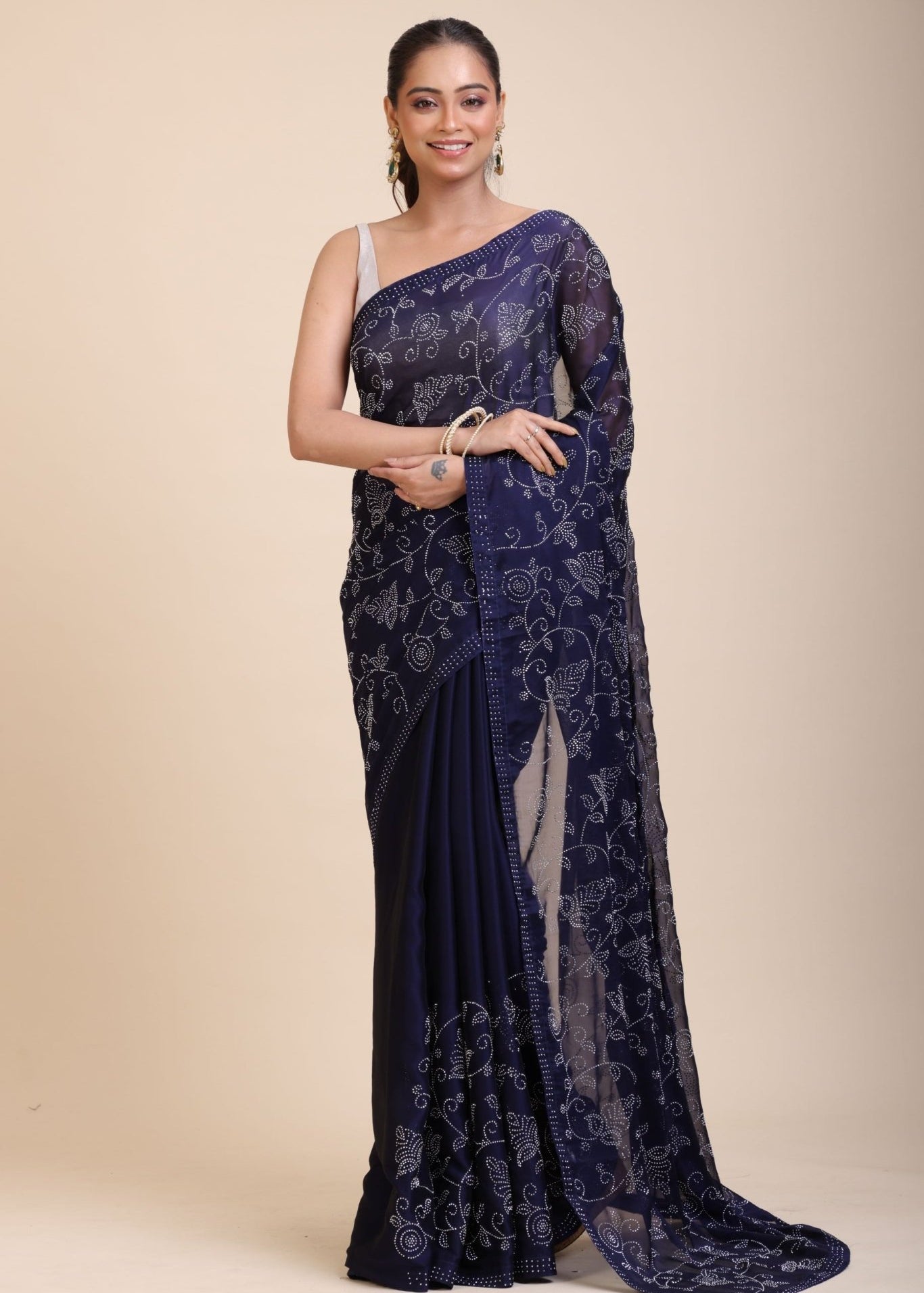 Blue Georgette Sequin Saree - Anvi Couture