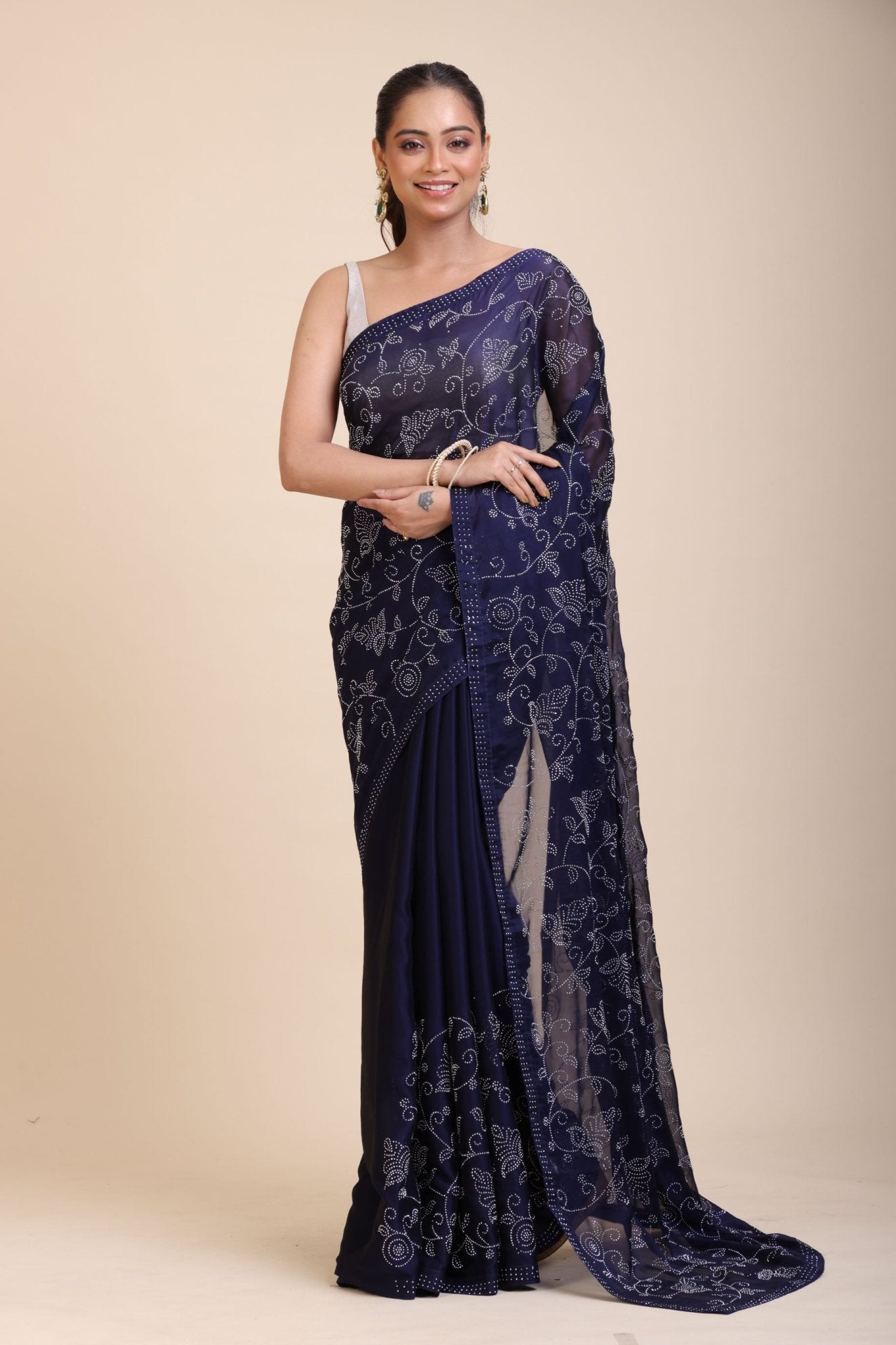 Blue Georgette Sequin Saree - Anvi Couture