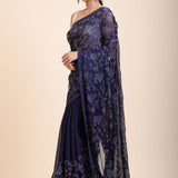 Blue Georgette Sequin Saree front