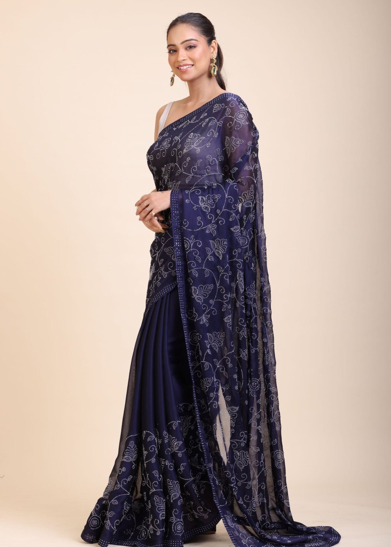 Blue Georgette Sequin Saree - Anvi Couture