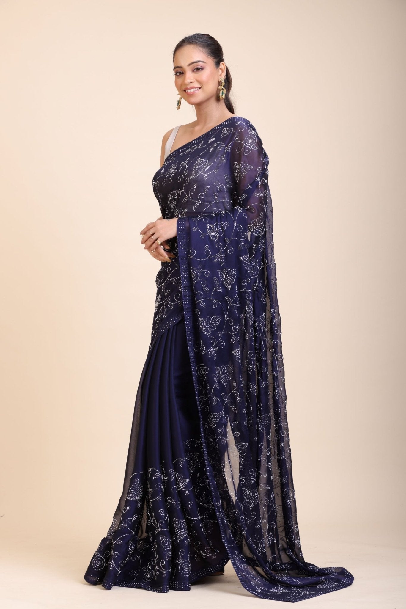 Blue Georgette Sequin Saree - Anvi Couture