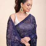 Blue Georgette Sequin Saree close up