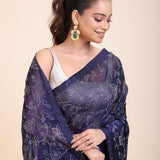 Blue Georgette Sequin Saree close up