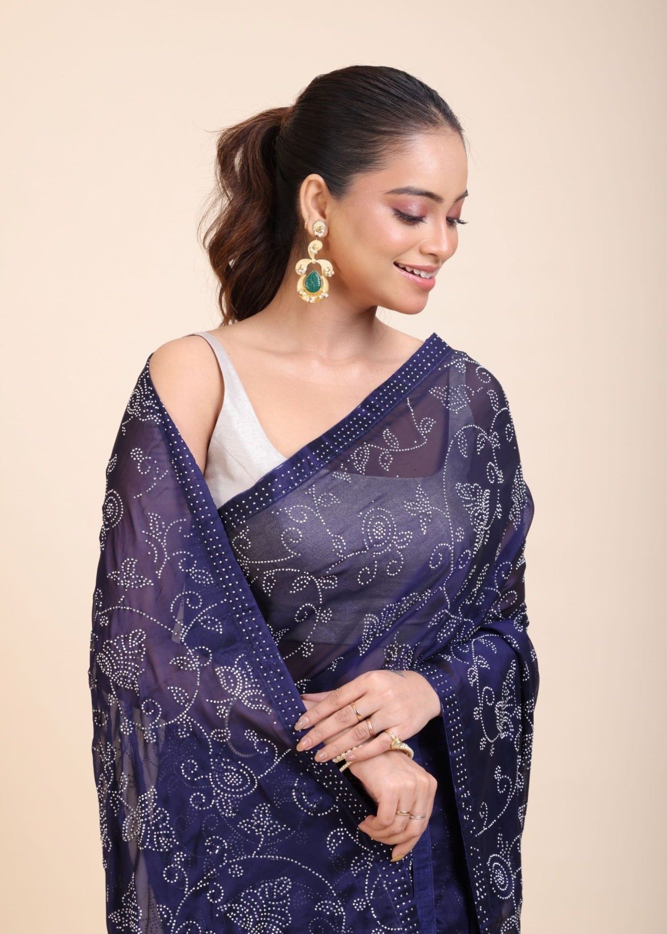 Blue Georgette Sequin Saree - Anvi Couture