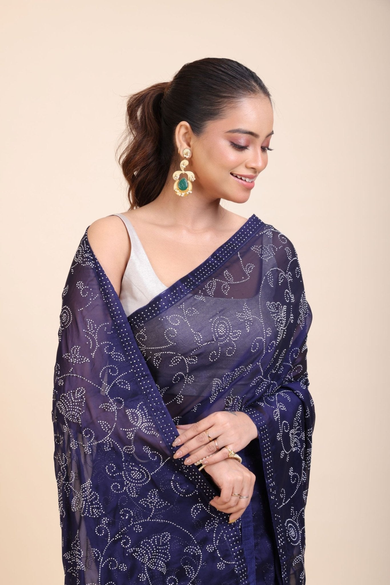 Blue Georgette Sequin Saree - Anvi Couture