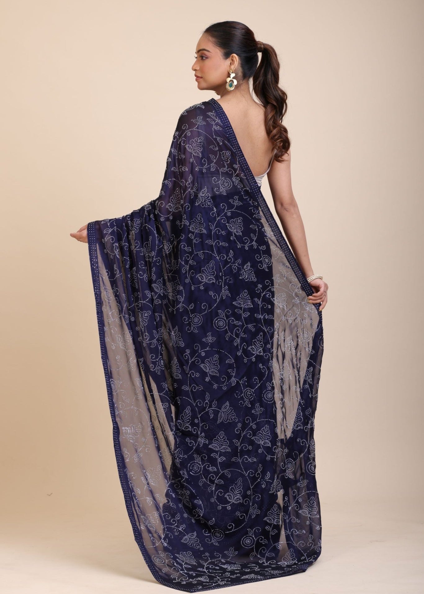 Blue Georgette Sequin Saree - Anvi Couture
