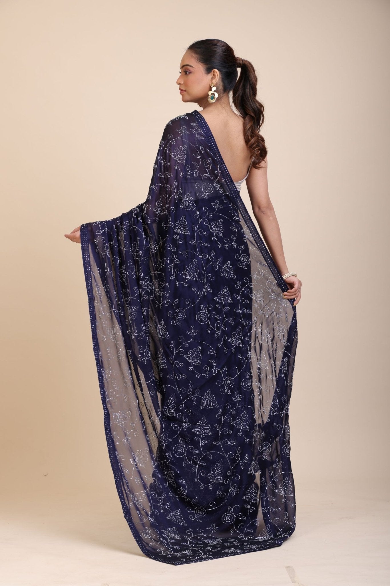Blue Georgette Sequin Saree - Anvi Couture