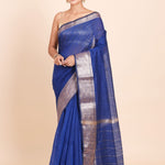 Blue Gicha Silk Saree with Mat Gold Border - Anvi Couture