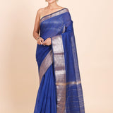 Blue Gicha Silk Saree with Mat Gold Border - Anvi Couture