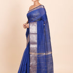 Blue Gicha Silk Saree with Mat Gold Border - Anvi Couture
