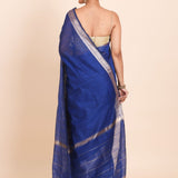 Blue Gicha Silk Saree with Mat Gold Border - Anvi Couture