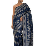 Blue  Floral Printed Art Silk Saree Adorned with Stone Embroidery Work