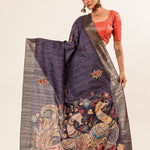 Blue Katha  Gicha Silk Saree