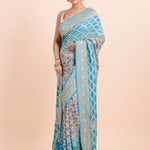 Blue Khaddi Georgette Bandhani Saree - Anvi Couture
