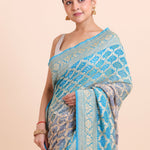 Blue Khaddi Georgette Bandhani Saree - Anvi Couture