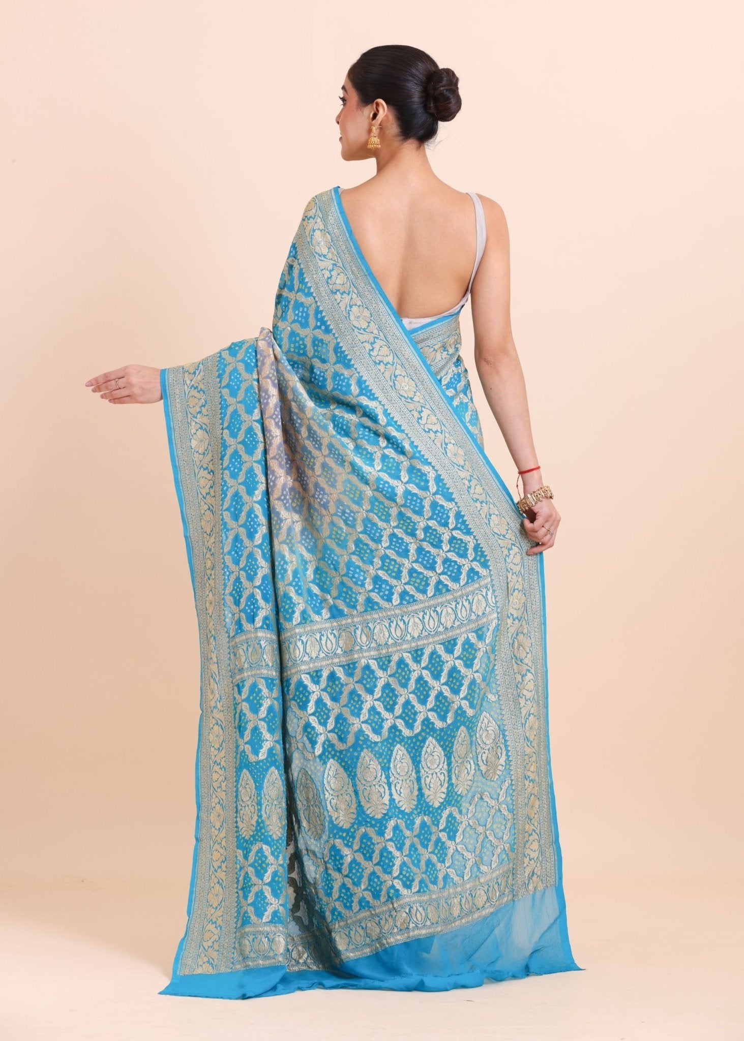 Blue Khaddi Georgette Bandhani Saree - Anvi Couture