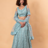 Blue Lehenga Choli with embroidery work and sparkling stonework -Anvi Couture