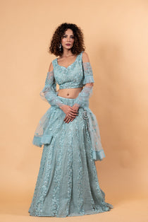 Blue Lehenga Choli with embroidery work and sparkling stonework -Anvi Couture