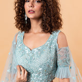 Blue Lehenga Choli with embroidery work and sparkling stonework - Anvi Couture