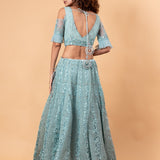 Blue Lehenga Choli with embroidery work and sparkling stonework -Anvi Couture