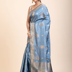 Blue Mushru Silk Banarasi Saree - Anvi Couture