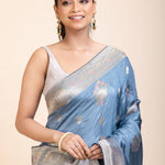Blue Mushru Silk Banarasi Saree - Anvi Couture