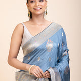 Blue Mushru Silk Banarasi Saree - Anvi Couture