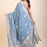 Blue Mushru Silk Banarasi Saree - Anvi Couture