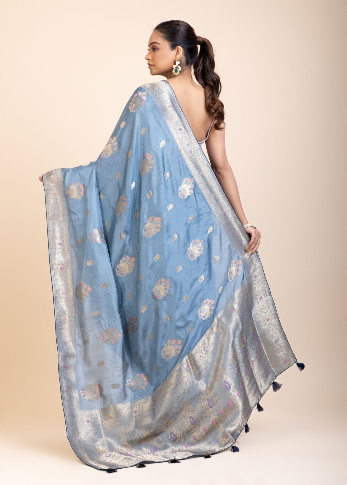 Blue Mushru Silk Banarasi Saree - Anvi Couture