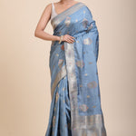 Blue Mushru Silk Banarasi Saree full