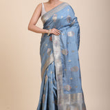 Blue Mushru Silk Banarasi Saree full