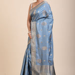 Blue Mushru Silk Banarasi Saree front