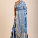 Blue Mushru Silk Banarasi Saree front