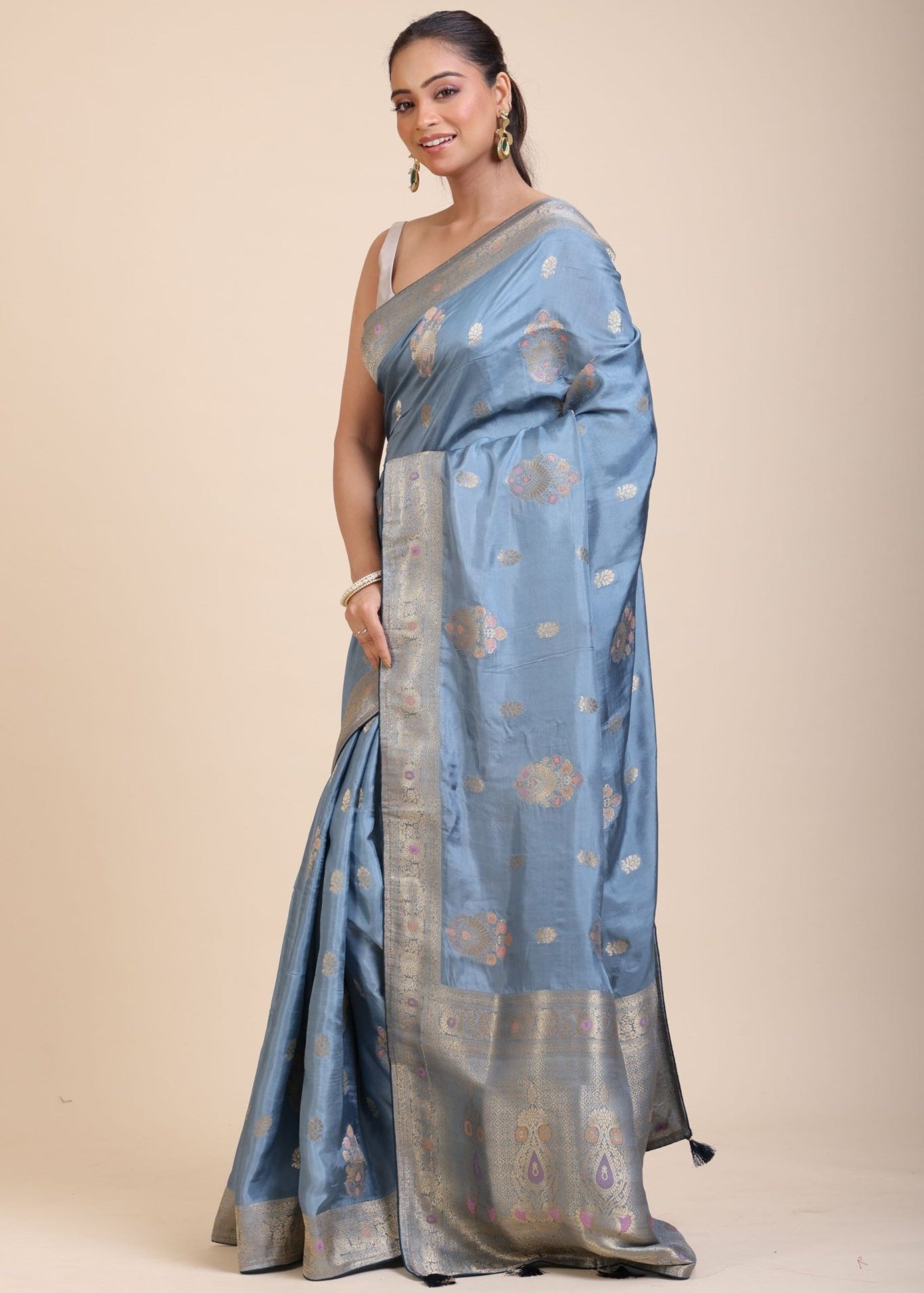 Blue Mushru Silk Banarasi Saree - Anvi Couture