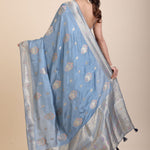 Blue Mushru Silk Banarasi Saree back