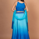Blue Ombre Embroidered Satin Lehenga Back 
