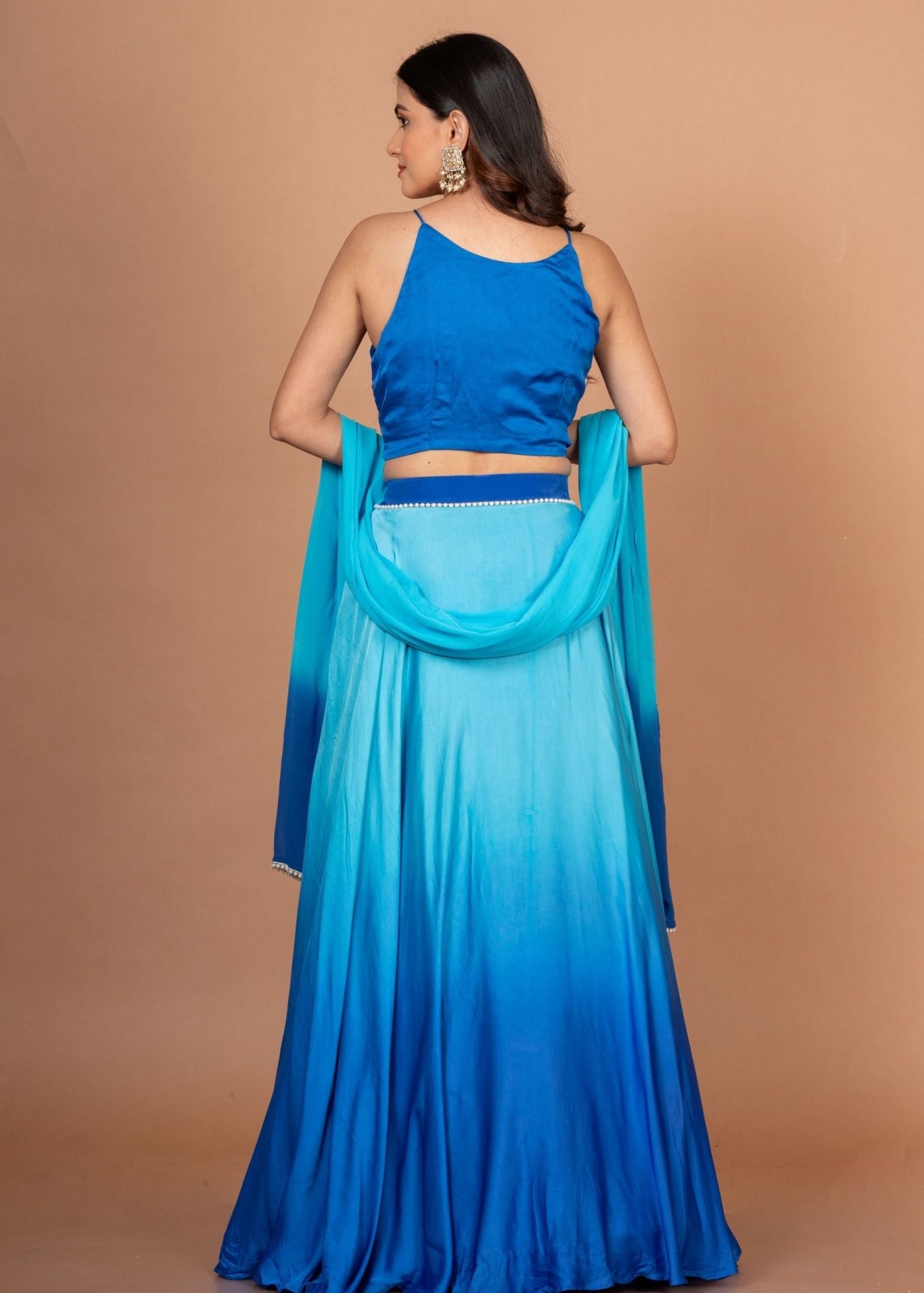 Blue Ombre Embroidered Satin Lehenga - Anvi Couture