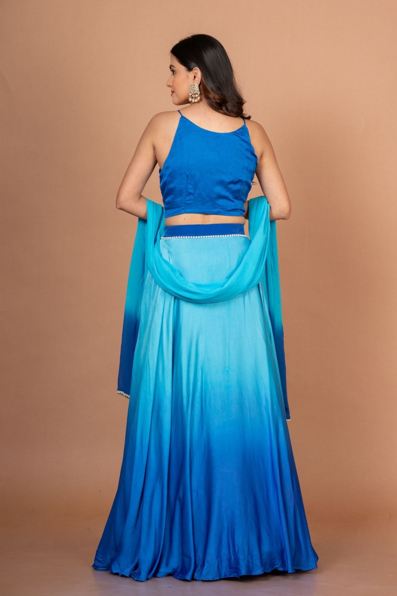 Blue Ombre Embroidered Satin Lehenga - Anvi Couture