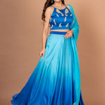 Blue Ombre Embroidered Satin Lehenga Side
