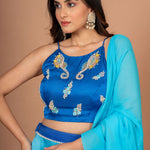Blue Ombre Embroidered Satin Lehenga Close Up
