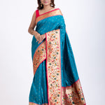 Blue Paithani Saree With Pink Border Full
