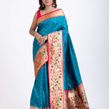 Blue Paithani Saree With Pink Border Full

