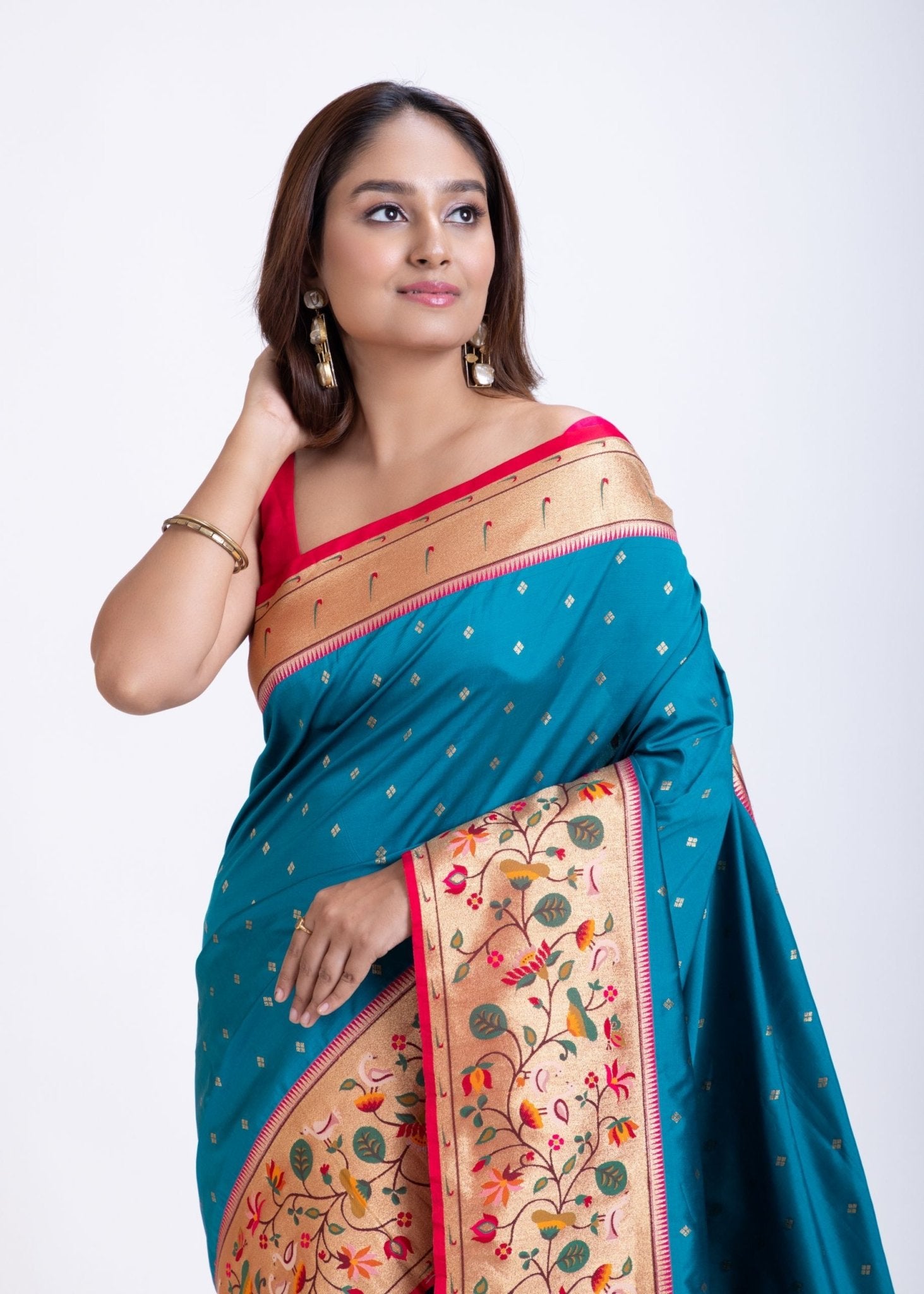 Blue Paithani Saree With Pink Border - Anvi Couture
