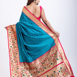 Blue Paithani Saree With Pink Border Back
