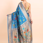 Blue Paithani Silk Saree With Floral Woven back