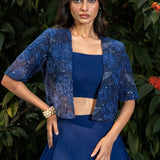 Blue Party Wear Lehenga with Embroidered Jacket - Anvi Couture