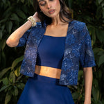 Blue Party Wear Lehenga with Embroidered Jacket - Anvi Couture