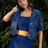 Blue Party Wear Lehenga with Embroidered Jacket - Anvi Couture
