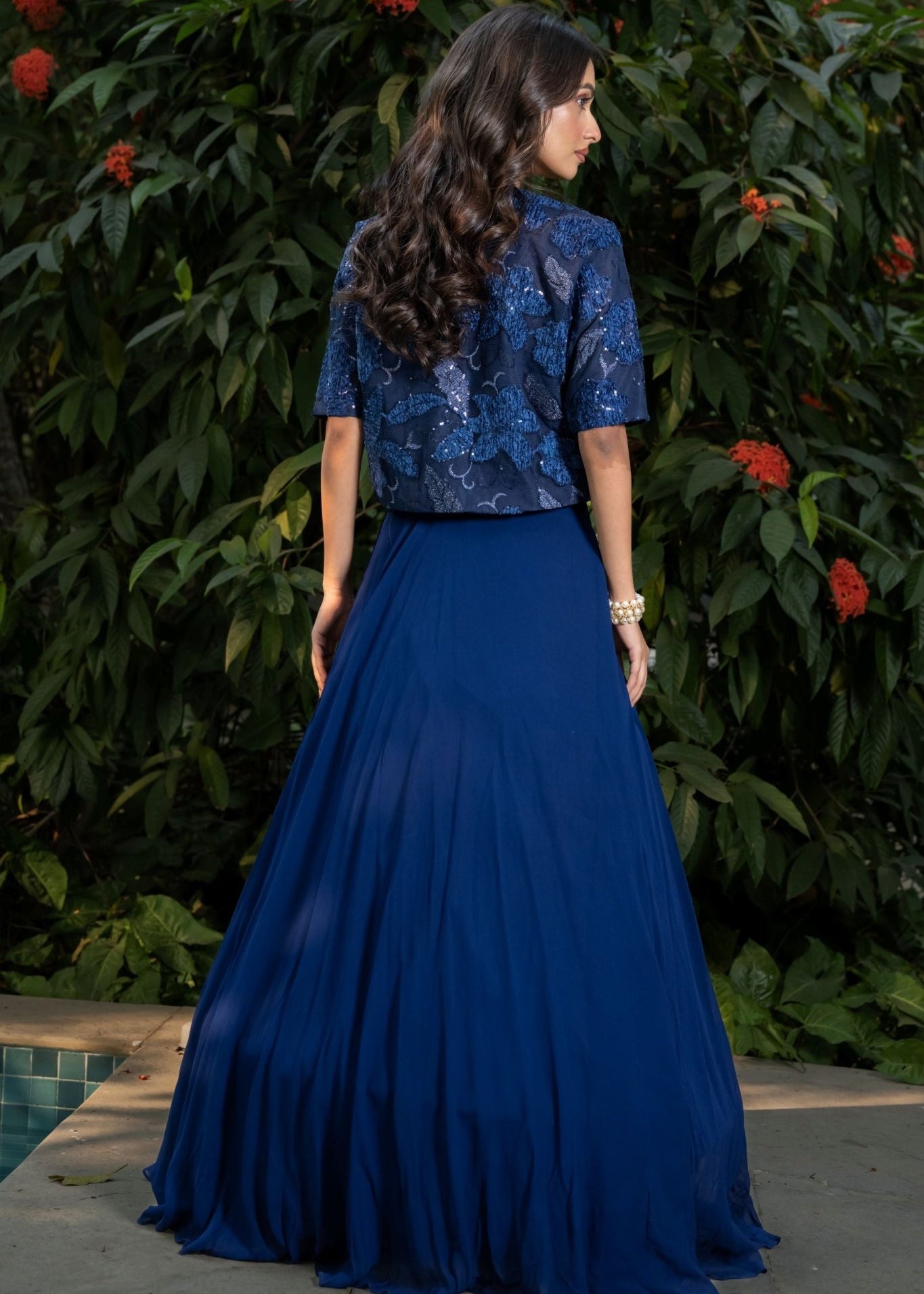 Blue Party Wear Lehenga with Embroidered Jacket - Anvi Couture